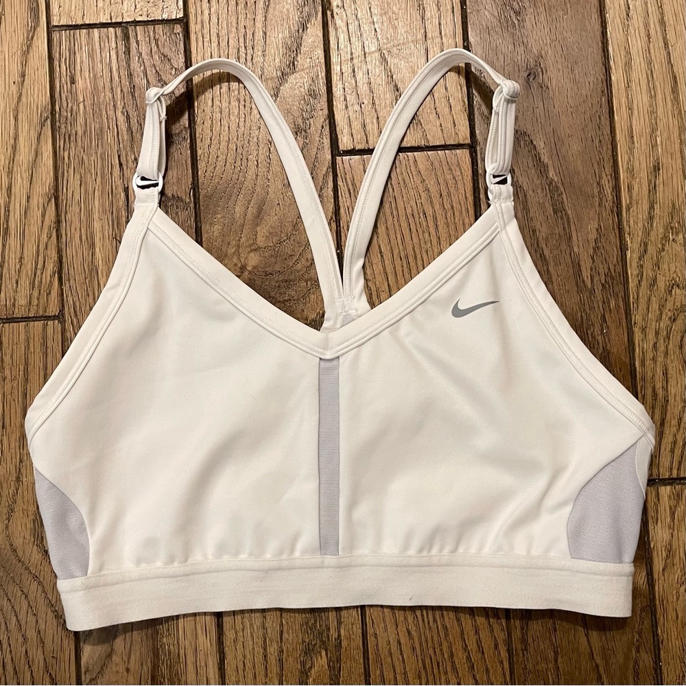 Nike Dri-FIT White Light-Support Sports Bra - Adjustable Straps - Size L